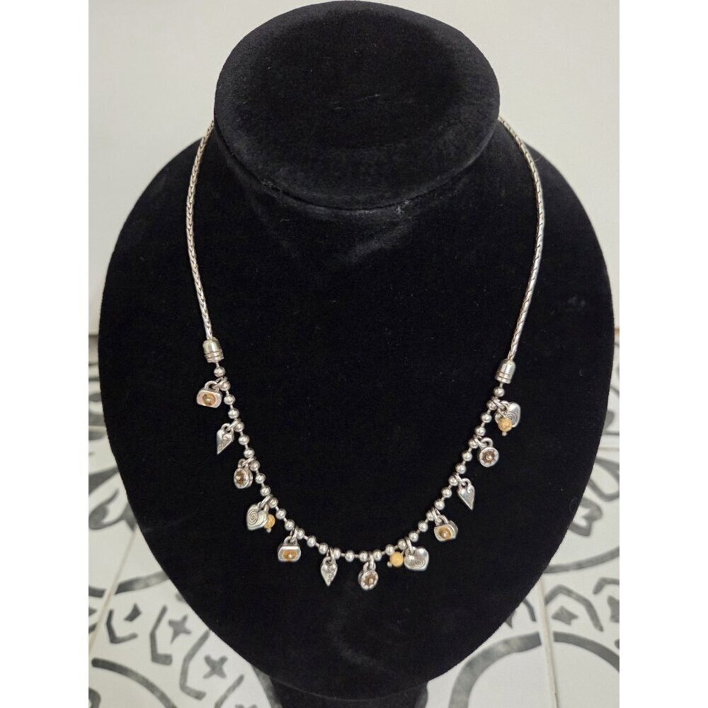Brighton Tiddlywinks Necklace Silver Tone W/ Hearts Jasper Beads Dangle Charms